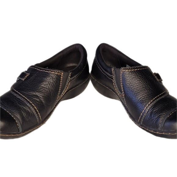 Clarks Black Leather Loafers Slip On Shoes Comfort Flats sz 7 - Picture 4 of 8